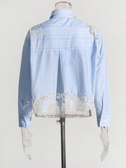 Striped Patchwork Embroidered Blouse