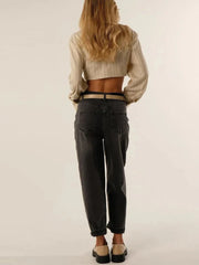 Striped Tie Crop Blouse with Turn-down Collar