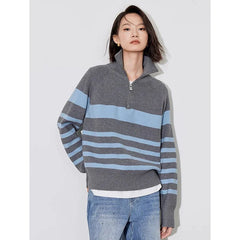 Striped Zipper Polo Sweates