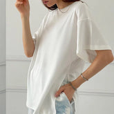 Summer Oversized Cotton Solid Split Basic Tshirt