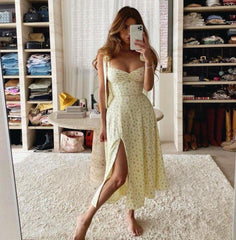 'Sunshine' Thigh Split Floral Dress