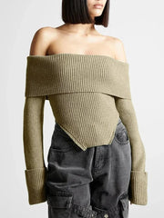 Sweater Slash Neck Long Sleeve Fashion Style