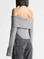 Sweater Slash Neck Long Sleeve Fashion Style