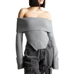 Sweater Slash Neck Long Sleeve Fashion Style