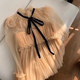 Sweet Mesh Lace Up Long Flare Sleeve Shirt Blouse