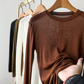Thin O-Neck Solid Wool Long Sleeve T Shirt
