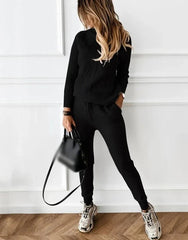 Tracksuit Turtleneck Sweater and Elastic Trousers Suits Knitted Two Piece Set