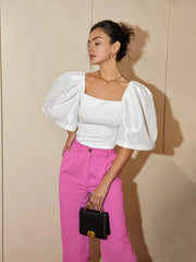 Trendy Square Neck Puff Sleeve Blouses
