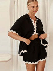 Turn-Down Collar Shirt Shorts 2 Piece Sets Outfits