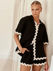 Turn-Down Collar Shirt Shorts 2 Piece Sets Outfits