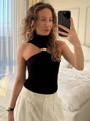 Turtleneck Metal Ring Tank Tops