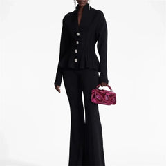 V-neck Heavy Crystal Button Knitted Cardigan