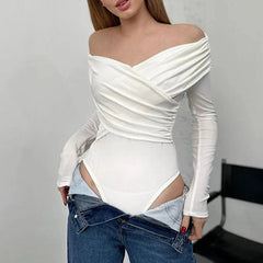 V-Neck Off-Shoulder Slim Fit Bodysuit