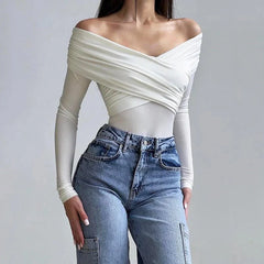 V-Neck Off-Shoulder Slim Fit Bodysuit