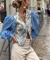 V-Neck Printed Long Sleeve Shirt
