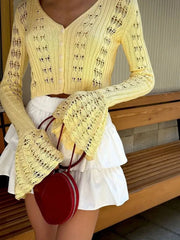 V-Neck Sheer Knit Crop Top