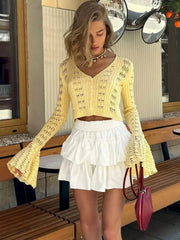 V-Neck Sheer Knit Crop Top