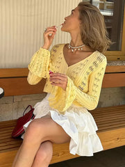 V-Neck Sheer Knit Crop Top