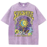 Vintage Sun Moon Flower Butterfly Washed T-Shirts