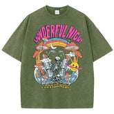 Vintage Washed Butterfly Wave Printed Oversized Tops