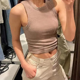 Wash Rib Simple Retro Vintage Tank Top