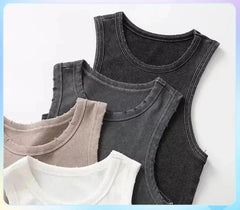 Wash Rib Simple Retro Vintage Tank Top