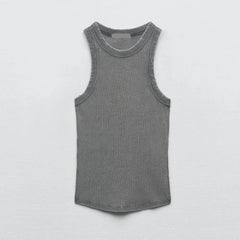 Wash Rib Simple Retro Vintage Tank Top
