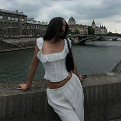 White Lace Ruffle Crop Top