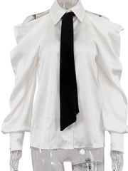White Off-Shoulder Patchwork Shirt
