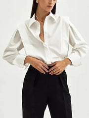 White Shirt Women Elegant Office Lady Solid Long Sleeve Shirt Blouse Tops
