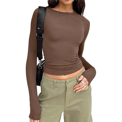 Women Long Sleeve Solid Slim Fit Casual Shirts Pullovers Basic T-Shirt