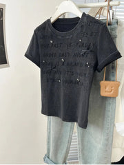 Women's Bow Detail Letter Print Crop Top