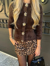 Fur Cardigan with 3D Flower Buttons