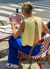 Yellow Sleeveless Backless Knit Sweaters