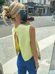 Yellow Sleeveless Backless Knit Sweaters