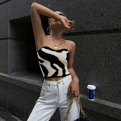 Zebra Slim Cropped Sleeveless Tank Top