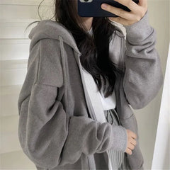 Zip-Up Pocket Oversized Sweatshirts Hooded