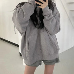 Zip-Up Pocket Oversized Sweatshirts Hooded