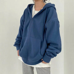 Zip-Up Pocket Oversized Sweatshirts Hooded