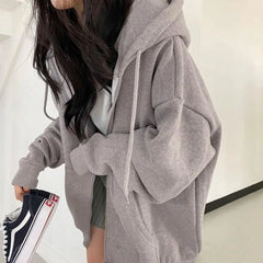 Zip-Up Pocket Oversized Sweatshirts Hooded