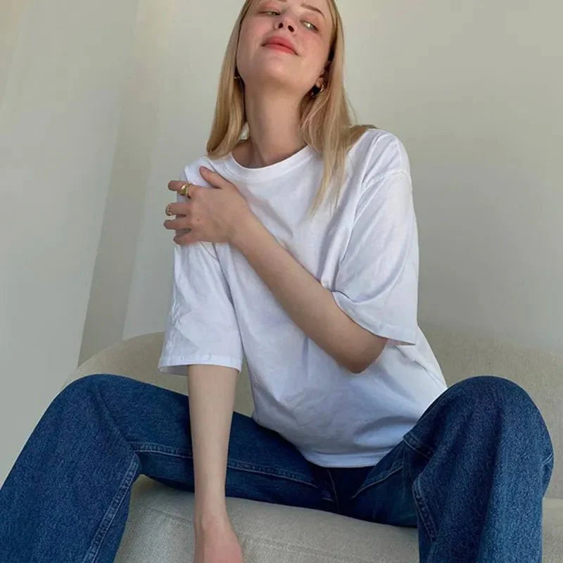 100% Cotton Oversized Casual Basic Loose Tshirt