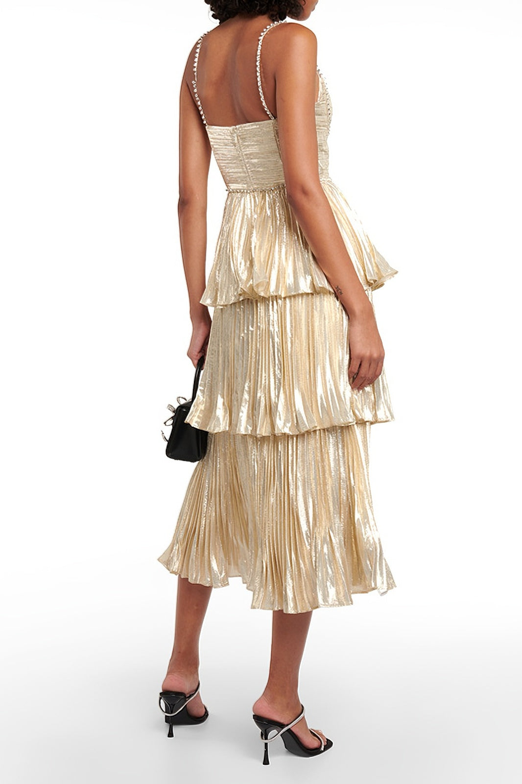 Metallic layered midi dress