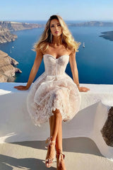 Sexy embroidered lace evening gown with tube top