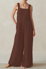 Casual Solid Patchwork Square Collar Straight Jumpsuits(3 Colors)