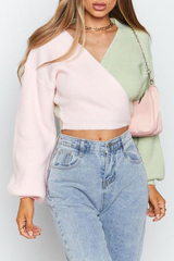 Casual Street Solid Patchwork Strap Design V Neck Tops Sweater