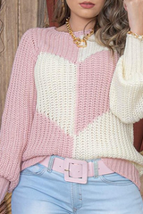 Casual Patchwork  Contrast O Neck Tops Sweater