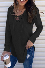 Casual Solid Patchwork Cross Straps V Neck Tops