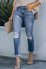 Casual Solid Tassel Ripped Pencil Bottoms