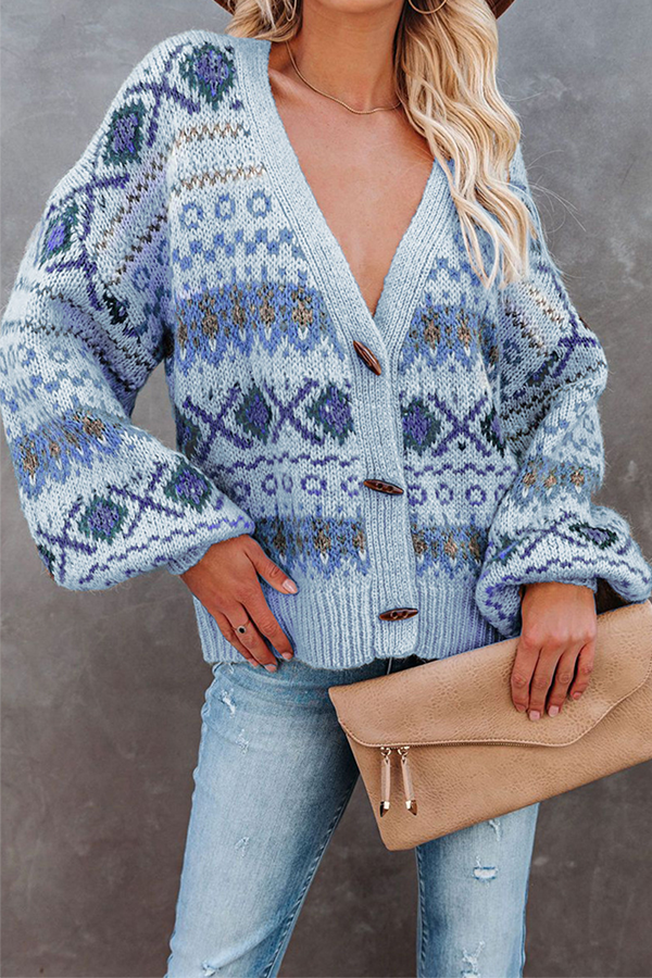 Casual Geometric Split Joint Buckle V Neck Outerwear Sweater(3 colors)