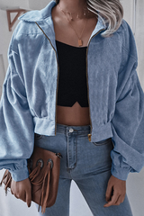 Casual Street Solid Split Joint Zipper Turndown Collar Outerwear